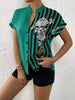 Casual Single Breasted Floral V-Neck Short Sleeve Bohemian Printed Shirt Mssza