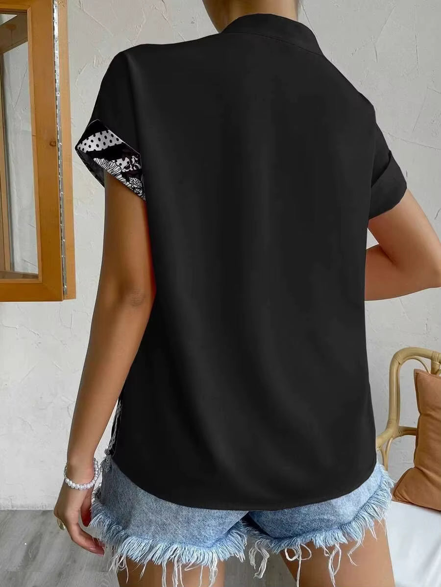Casual Single Breasted Floral V-Neck Short Sleeve Bohemian Printed Shirt Mssza