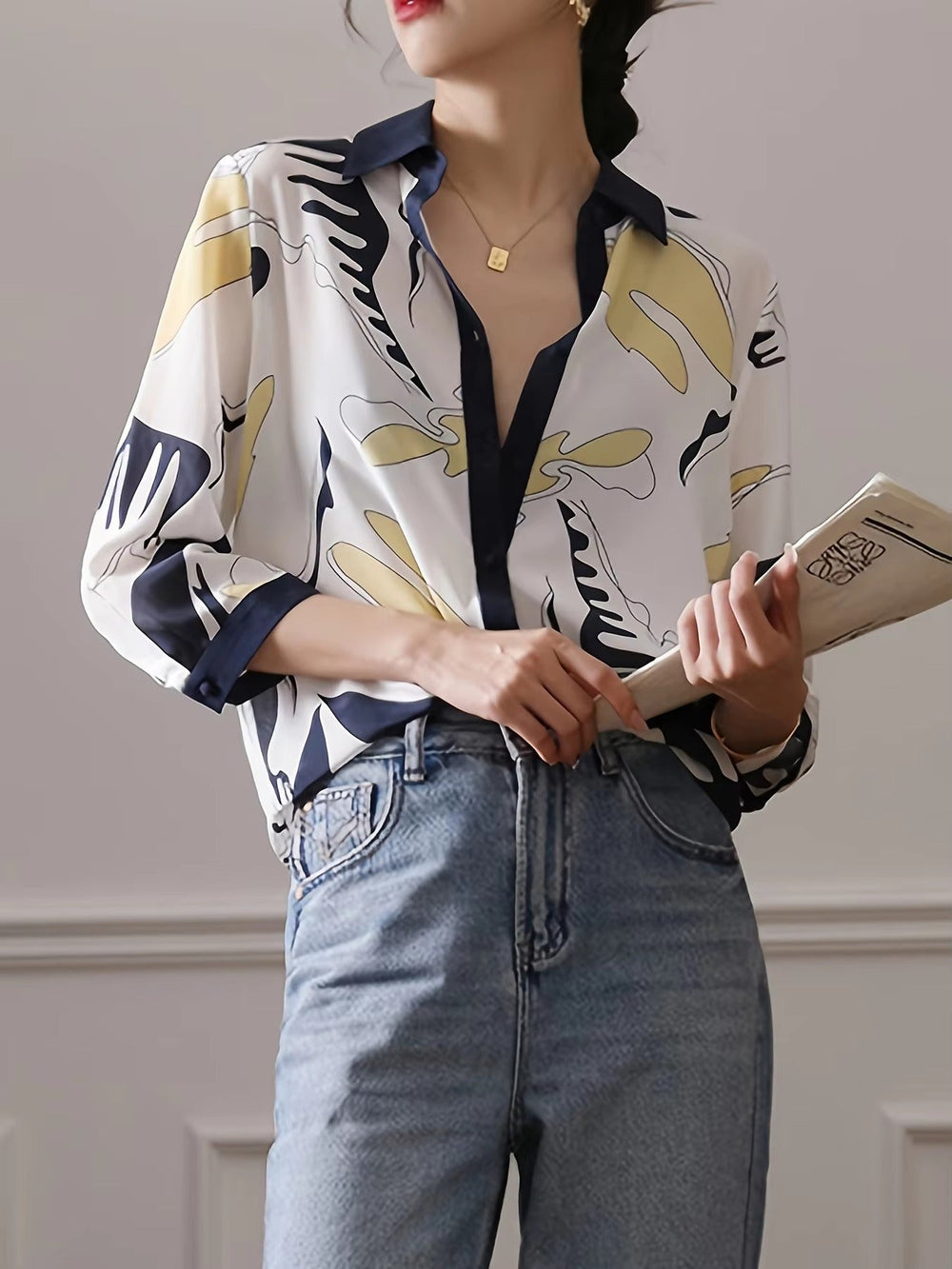 Casual Single Breasted Half Sleeve Printing Blouse Shirt Mssza