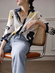 Casual Single Breasted Half Sleeve Printing Blouse Shirt Mssza