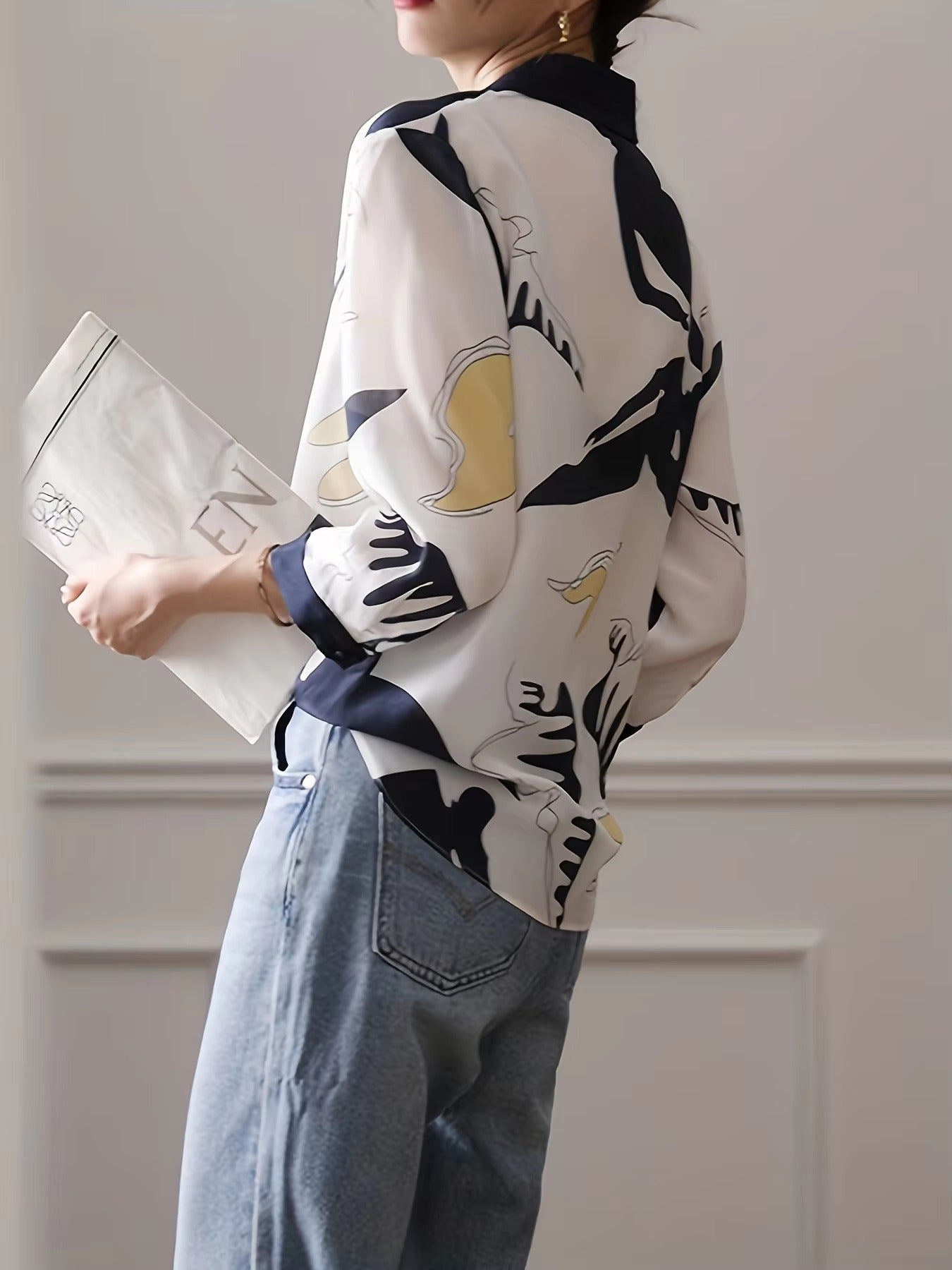 Casual Single Breasted Half Sleeve Printing Blouse Shirt Mssza