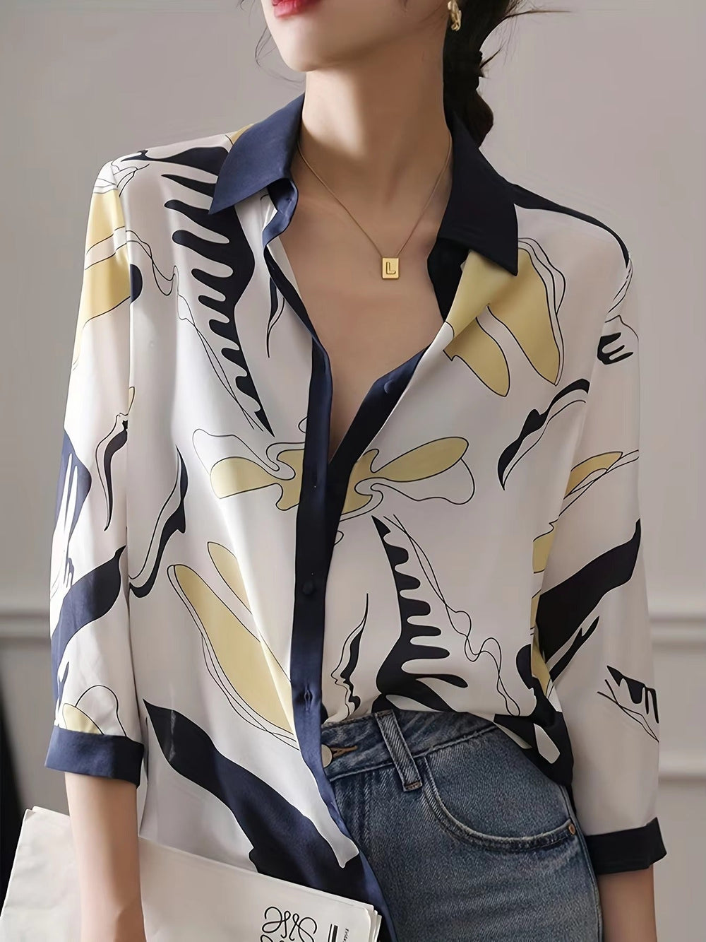 Casual Single Breasted Half Sleeve Printing Blouse Shirt Mssza