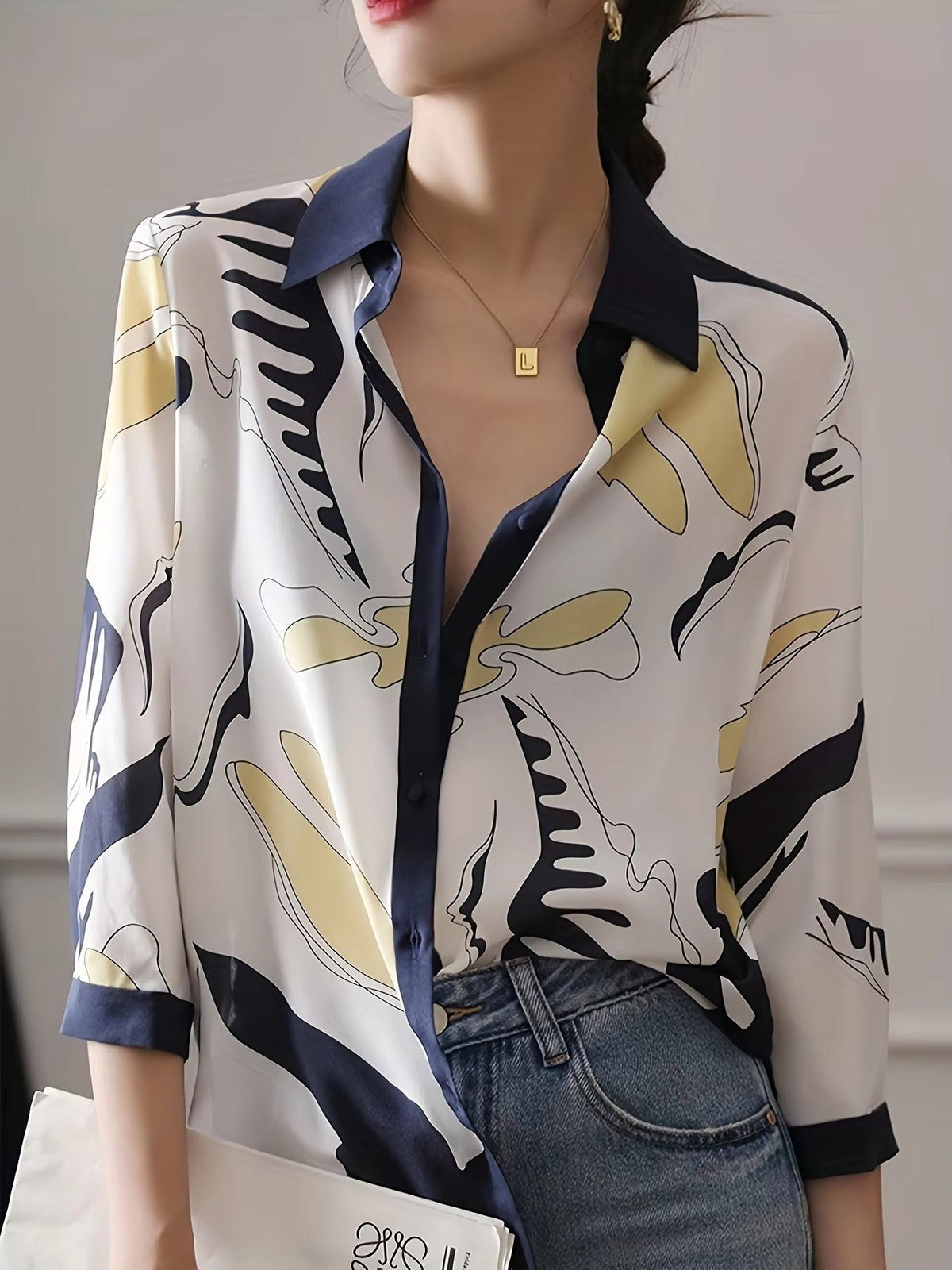 Casual Single Breasted Half Sleeve Printing Blouse Shirt Mssza