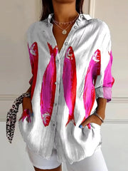 Casual Single Breasted Leopard Print Shoulder Sleeve Shirt Mssza