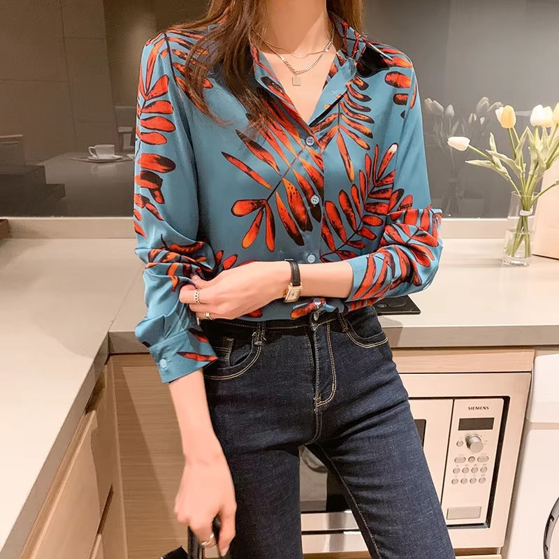 Casual Single Breasted Long Sleeve Printing Shirts Mssza