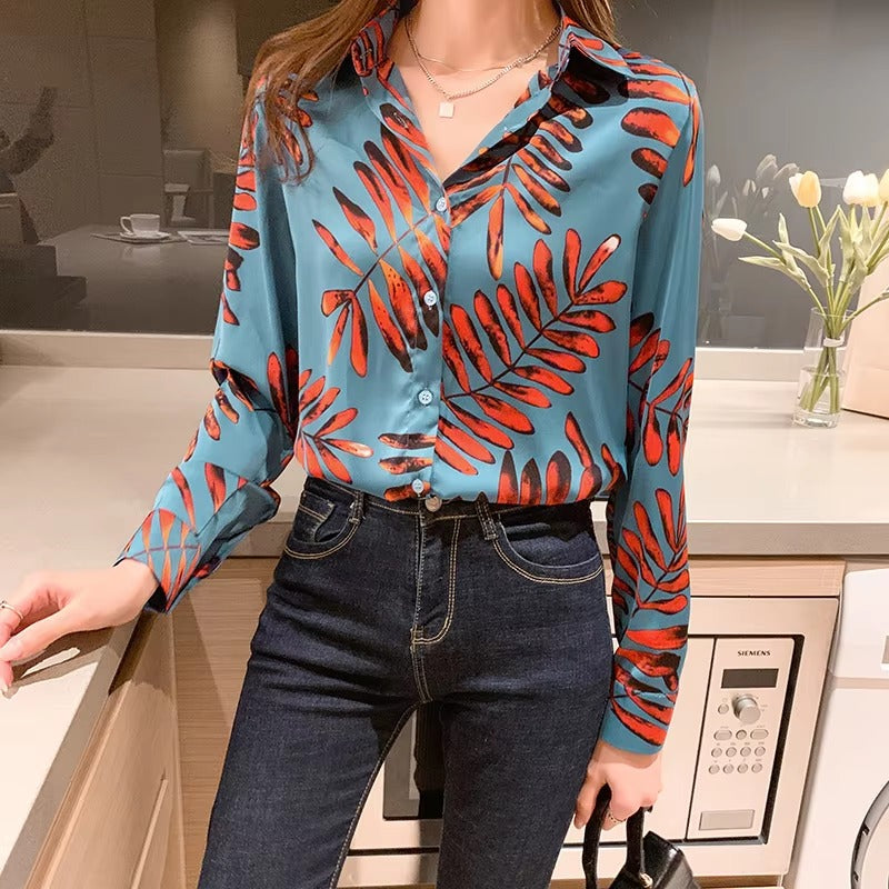Casual Single Breasted Long Sleeve Printing Shirts Mssza