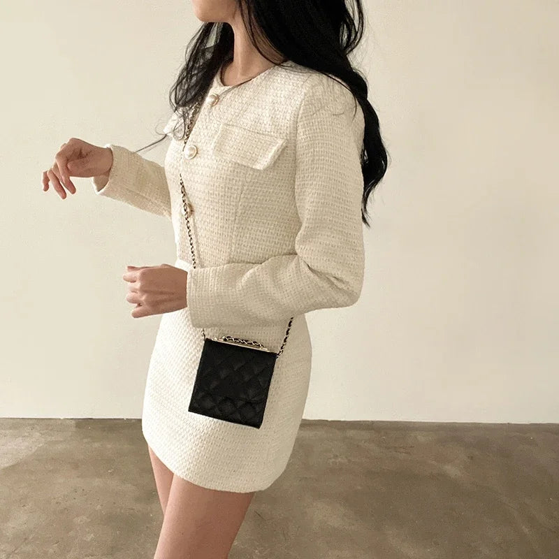 Casual Single Breasted Long Sleeved Coat A-line High Waist Mini Skirt Two-Piece Set Mssza