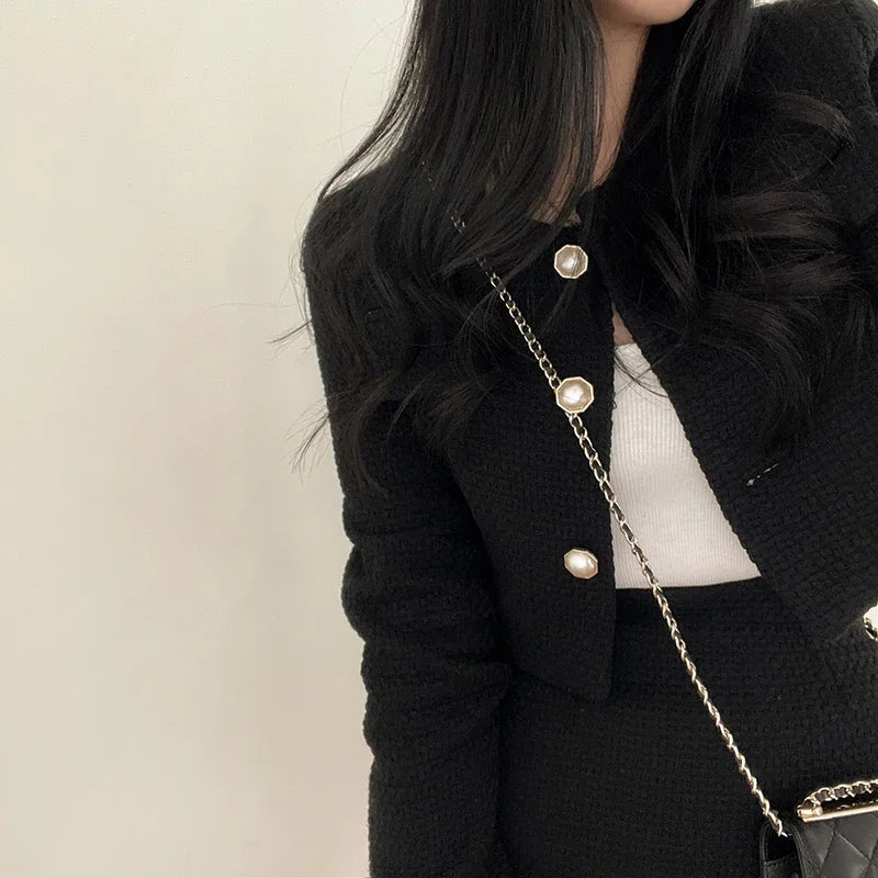 Casual Single Breasted Long Sleeved Coat A-line High Waist Mini Skirt Two-Piece Set Mssza