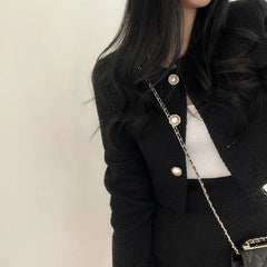 Casual Single Breasted Long Sleeved Coat A-line High Waist Mini Skirt Two-Piece Set Mssza