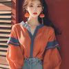 Casual Single Breasted Patchwork Long Sleeves Regular Fit Loose Shirts Mssza