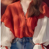 Casual Single Breasted Patchwork Long Sleeves Regular Fit Loose Shirts Mssza