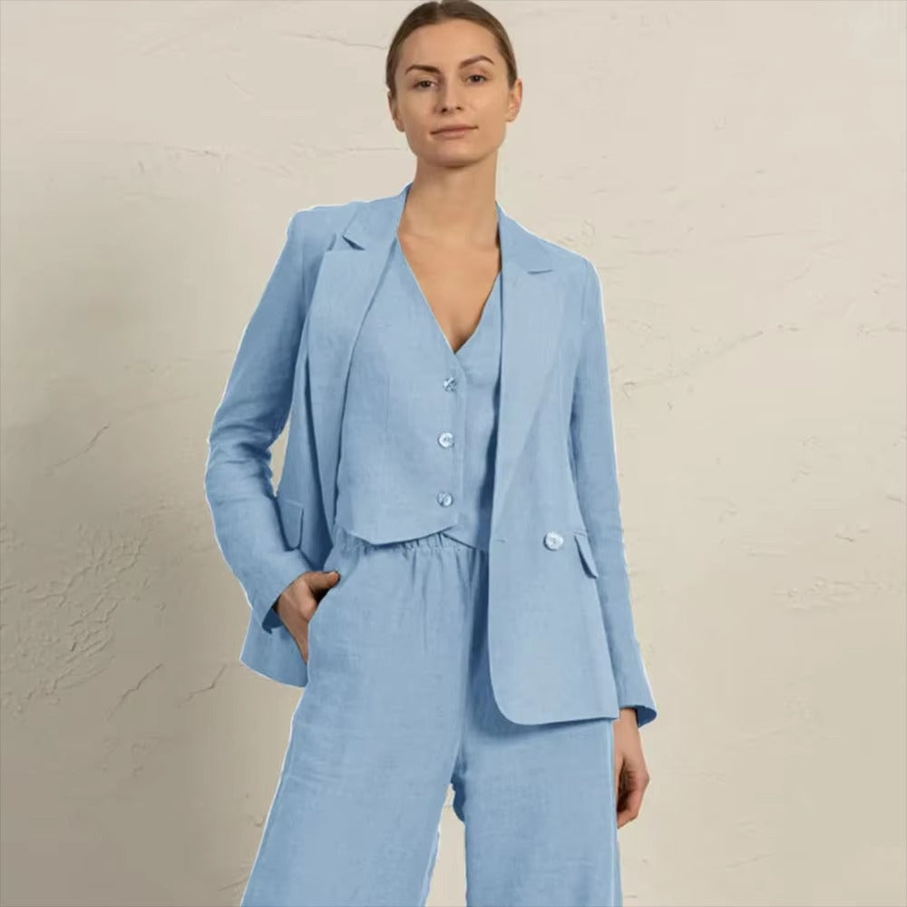 Casual Single Breasted Notched Pockets Peak Lapel Slim Fit Office Daily 3 Piece Suits Mssza