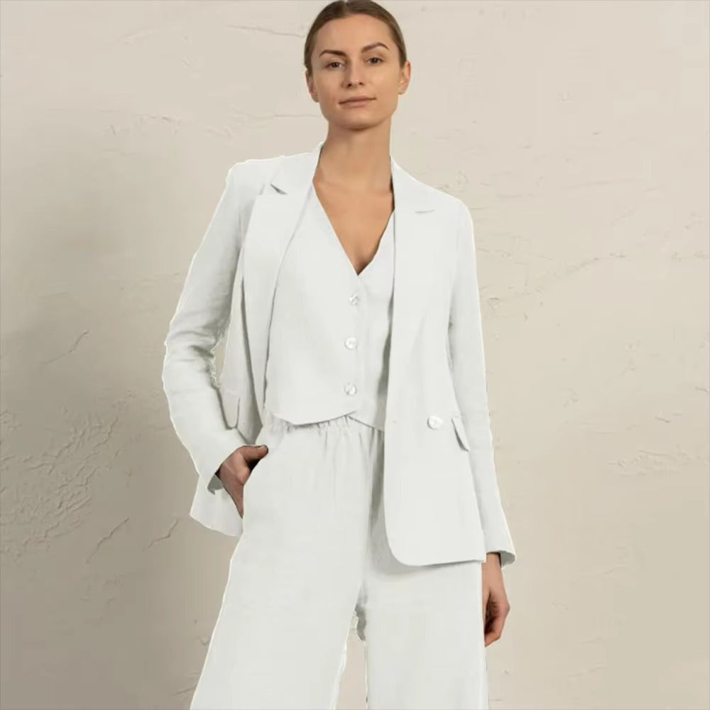 Casual Single Breasted Notched Pockets Peak Lapel Slim Fit Office Daily 3 Piece Suits Mssza