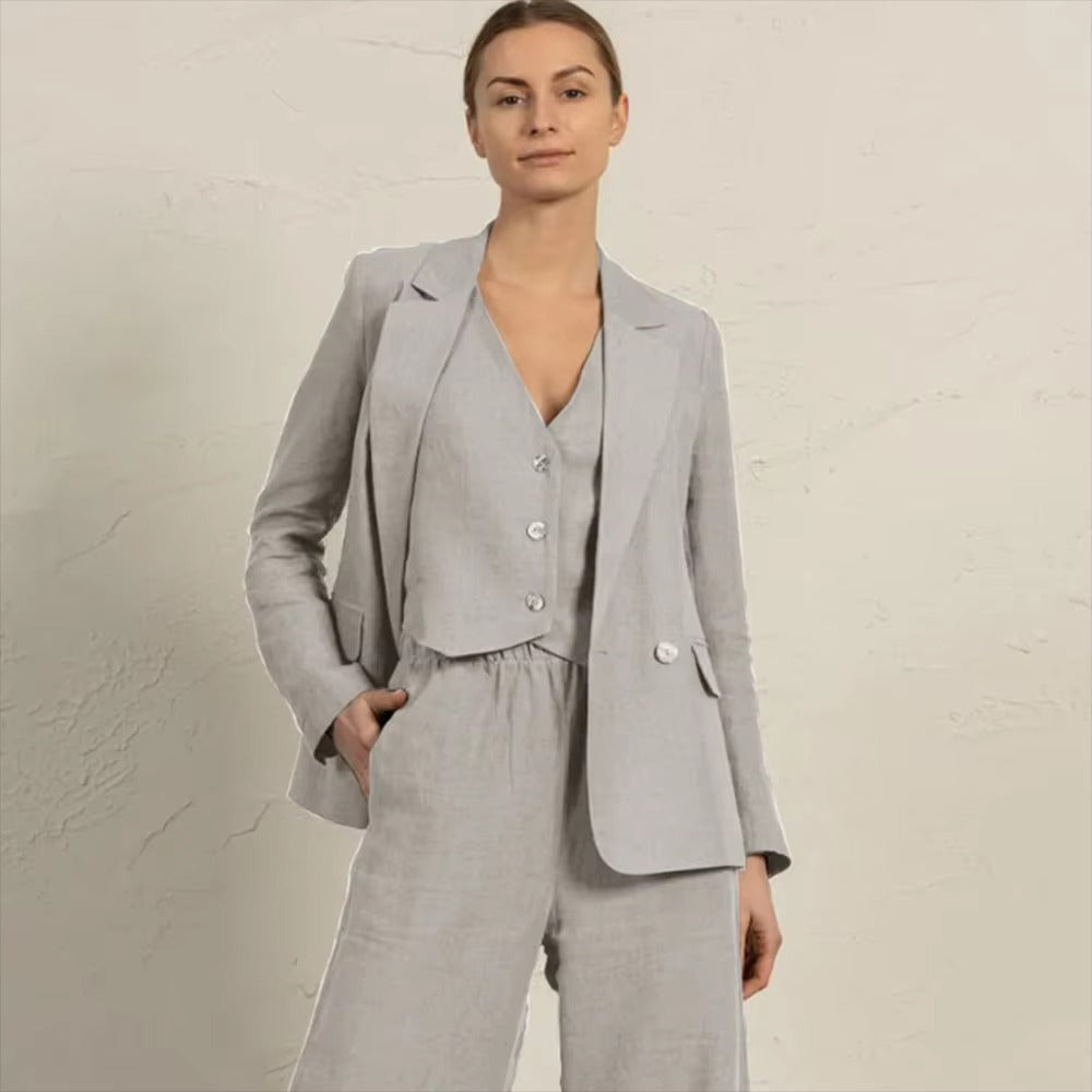 Casual Single Breasted Notched Pockets Peak Lapel Slim Fit Office Daily 3 Piece Suits Mssza