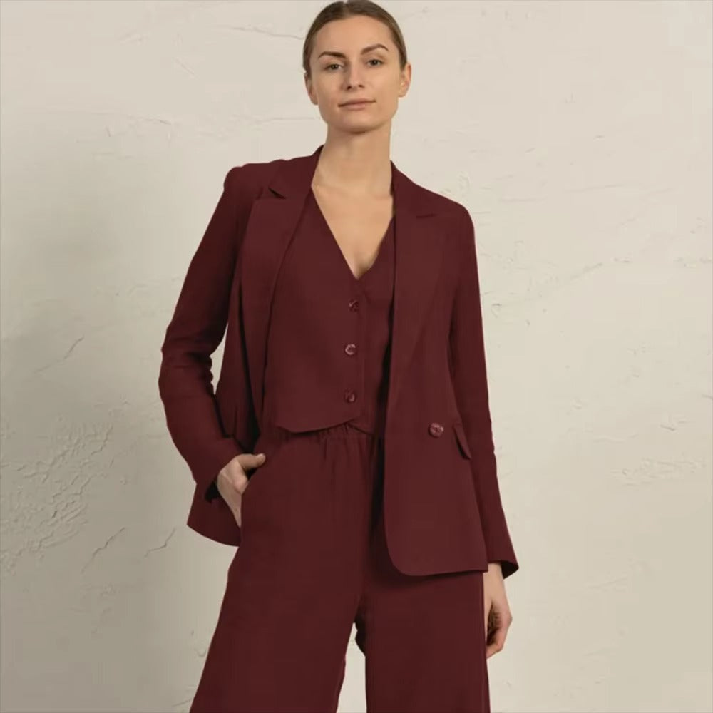 Casual Single Breasted Notched Pockets Peak Lapel Slim Fit Office Daily 3 Piece Suits Mssza