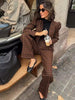 Casual Single Breasted Print Plaid Jacket Wide Leg Pants Sets Mssza