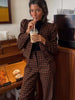 Casual Single Breasted Print Plaid Jacket Wide Leg Pants Sets Mssza