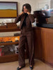 Casual Single Breasted Print Plaid Jacket Wide Leg Pants Sets Mssza