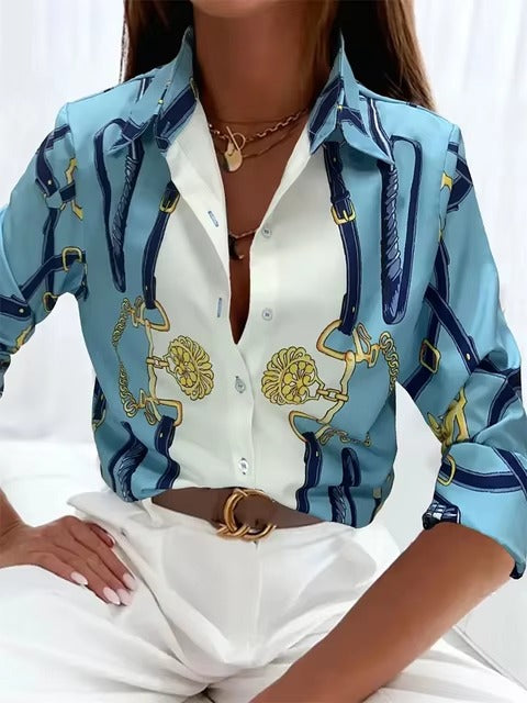 Casual Single Breasted Printed Long Sleeve Printed Shirt Mssza