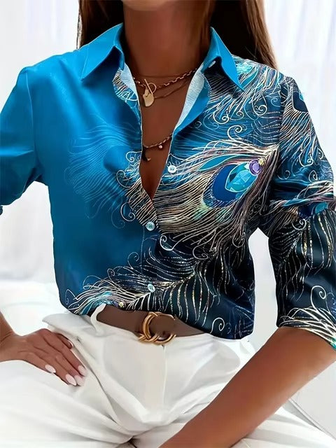 Vintage Single Breasted Texture Long Sleeve Printed Shirt Mssza
