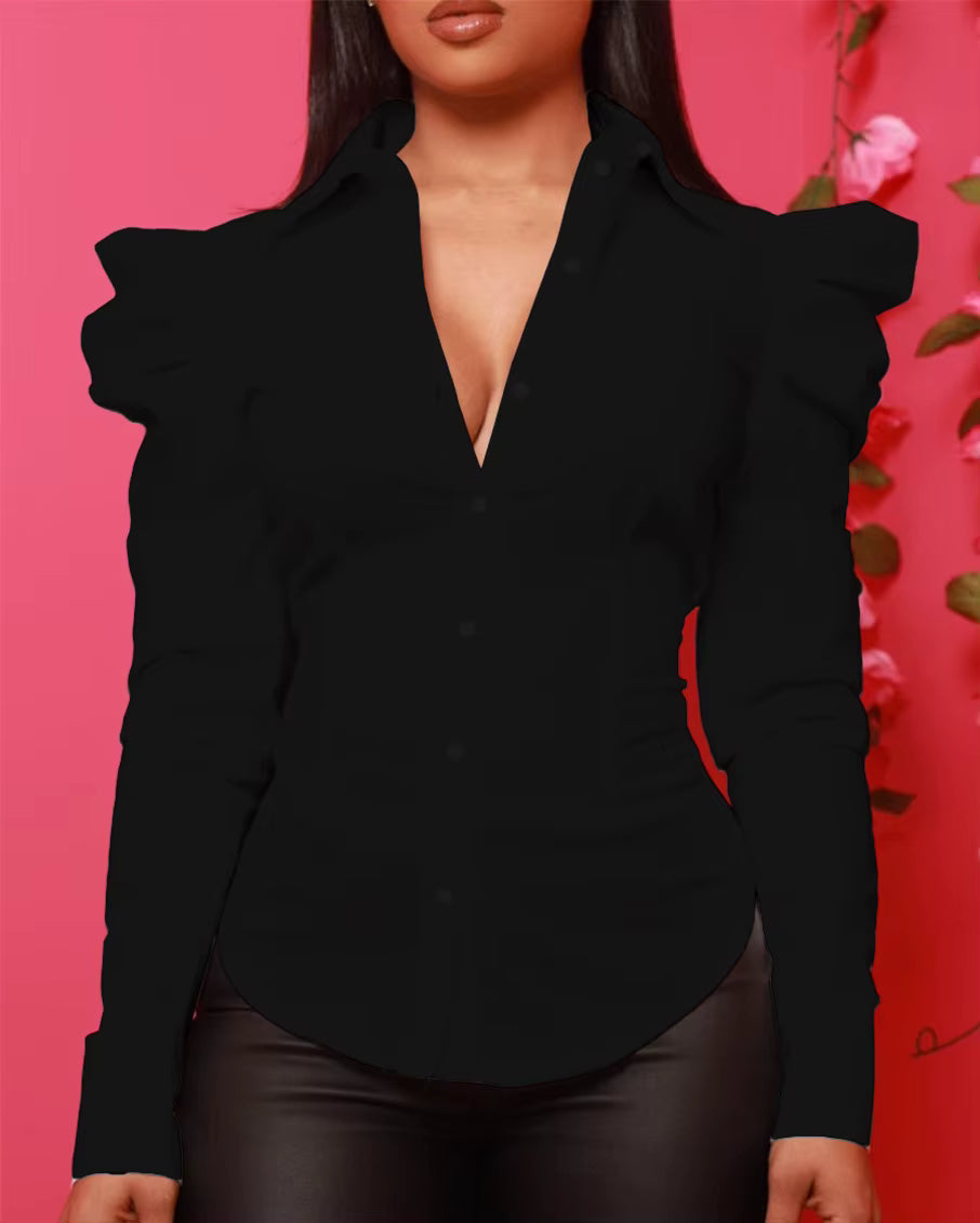 Formal Single Breasted Simple Long-Sleeved Solid Slim Shirt Mssza