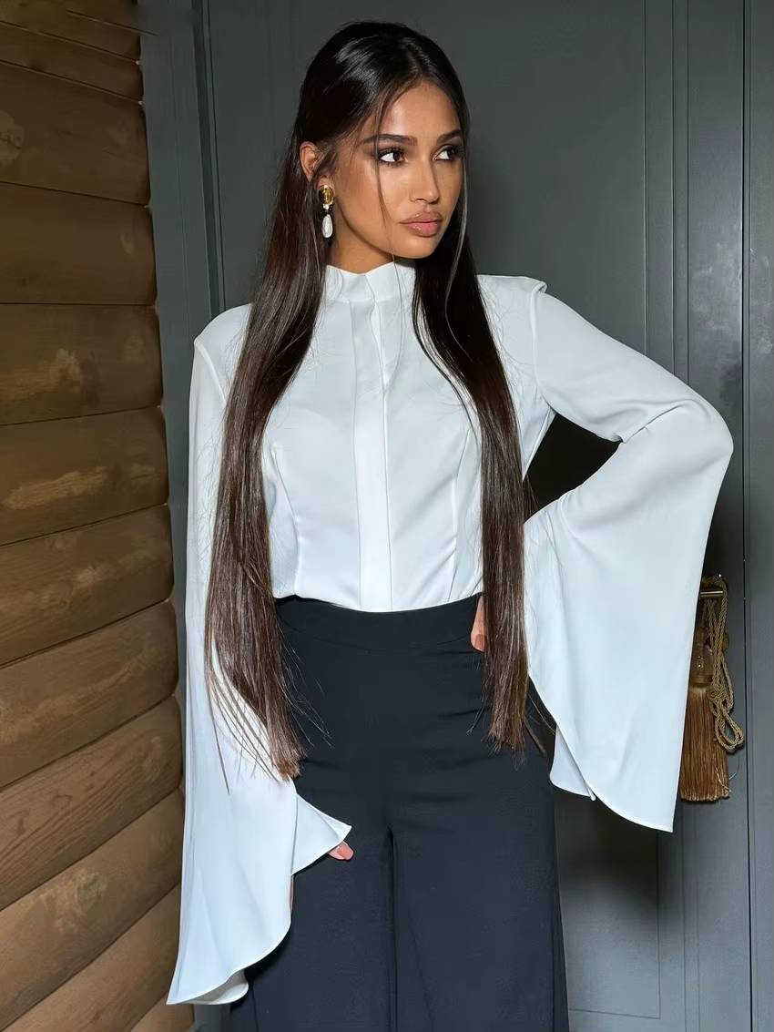 Casual Single Breasted Solid Stand Collar Long Sleeve Loose Shirts Mssza