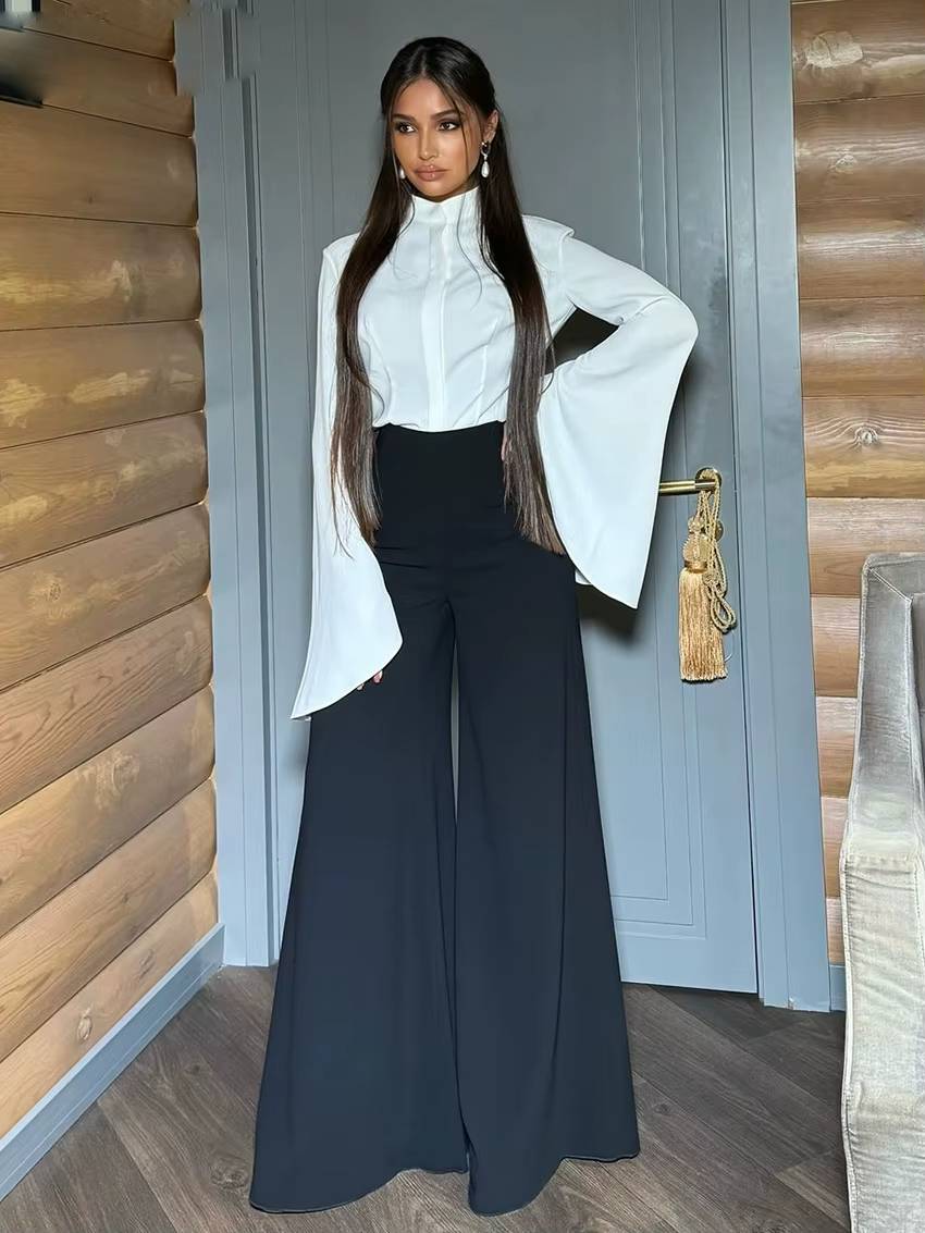 Casual Single Breasted Solid Stand Collar Long Sleeve Loose Shirts Mssza