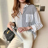 Casual Single Breasted Striped Patchwork With Pocket Loose Shirt Mssza