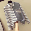 Casual Single Breasted Striped Patchwork With Pocket Loose Shirt Mssza