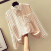 Casual Single Breasted Striped Patchwork With Pocket Loose Shirt Mssza