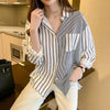 Casual Single Breasted Striped Patchwork With Pocket Loose Shirt Mssza