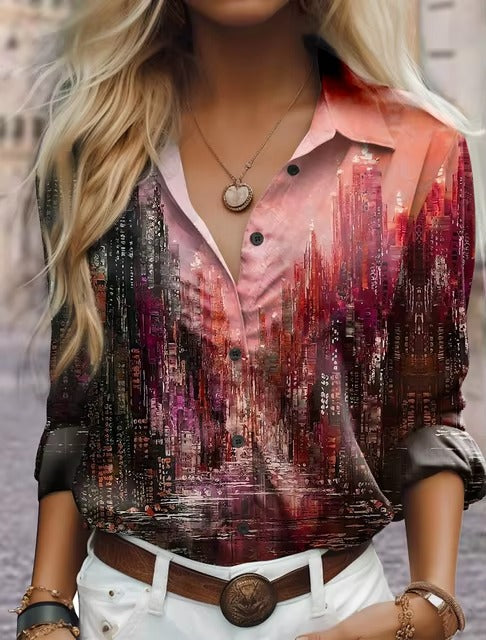 Casual Single Breasted Texture Long Sleeve Printed Shirt Mssza