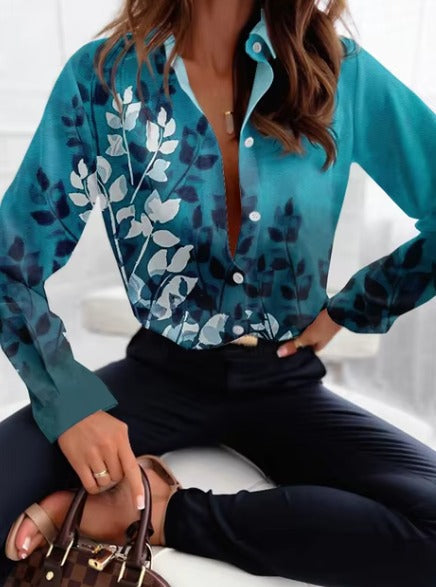 Casual Single Breasted Texture Long Sleeve Printed Shirt Mssza