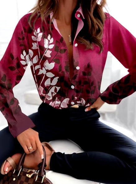 Casual Single Breasted Texture Long Sleeve Printed Shirt Mssza