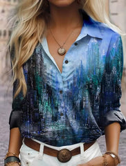 Casual Single Breasted Texture Long Sleeve Printed Shirt Mssza