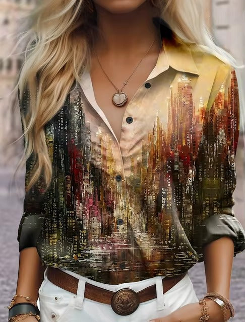 Casual Single Breasted Texture Long Sleeve Printed Shirt Mssza