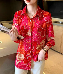 Casual Single Breasted Turn- Down Collar Printing Shirts Mssza