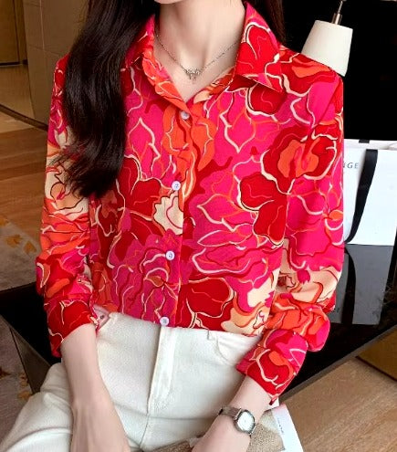 Casual Single Breasted Turn- Down Collar Printing Shirts Mssza