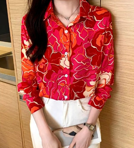 Casual Single Breasted Turn- Down Collar Printing Shirts Mssza