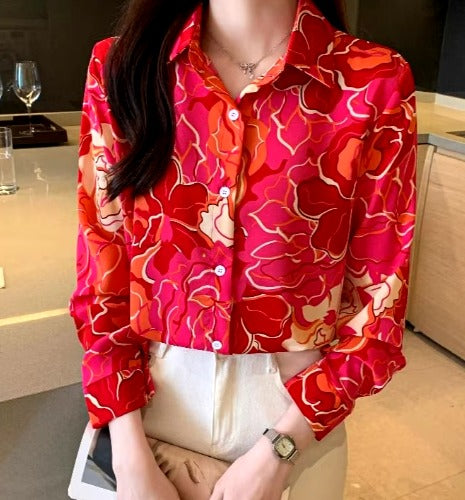 Casual Single Breasted Turn- Down Collar Printing Shirts Mssza