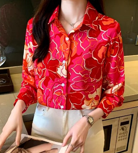Casual Single Breasted Turn- Down Collar Printing Shirts Mssza