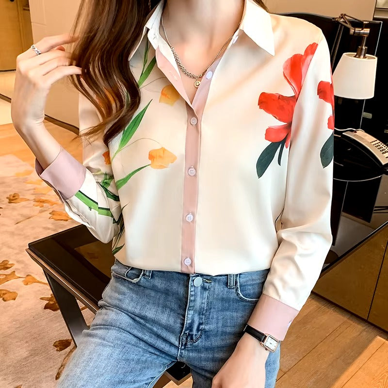 Casual Single Breasted Turn-down Collar Flower Shirts Mssza