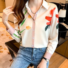 Casual Single Breasted Turn-down Collar Flower Shirts Mssza