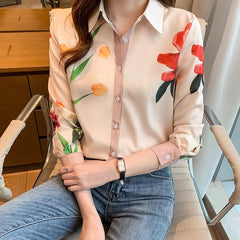 Casual Single Breasted Turn-down Collar Flower Shirts Mssza