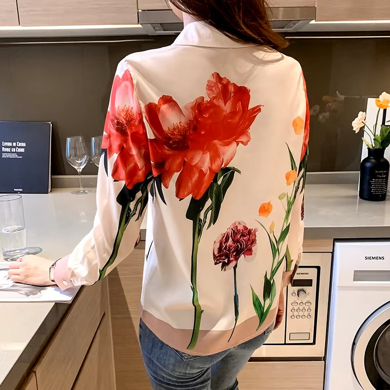 Casual Single Breasted Turn-down Collar Flower Shirts Mssza