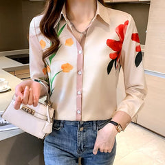 Casual Single Breasted Turn-down Collar Flower Shirts Mssza
