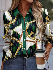 Casual Single Breasted Turn-down Collar Loose Printed Shirt Mssza