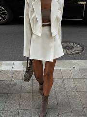 Casual Single Button Loose Office Crop Shirt And Skirts 2 Pieces Set Mssza
