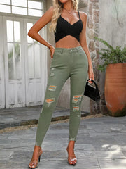 Casual Skinny High Elastic Streetwear Raw Hem Ripped Jeans Trousers Mssza