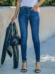 Casual Skinny Solid Color Jeans High Wasit Zipper Fly Mssza